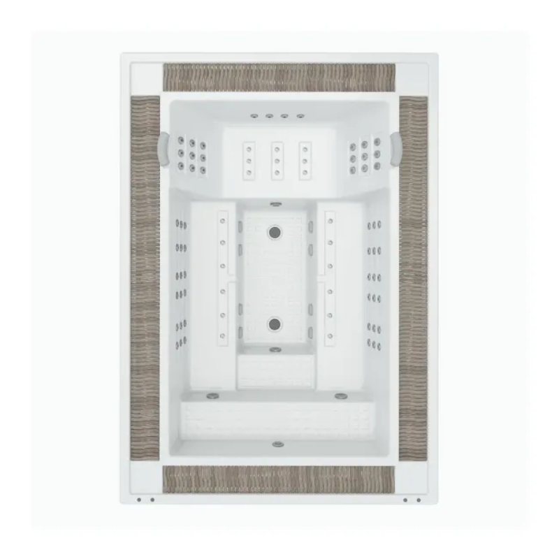 Prostokątne jacuzzi z systemem dysz do hydromasażu w widoku z góry.